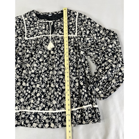 Old Navy Split-Neck Boho Top Blouse Sz XL Tall‎ Floral Long Sleeves Beige Black - Picture 7 of 11